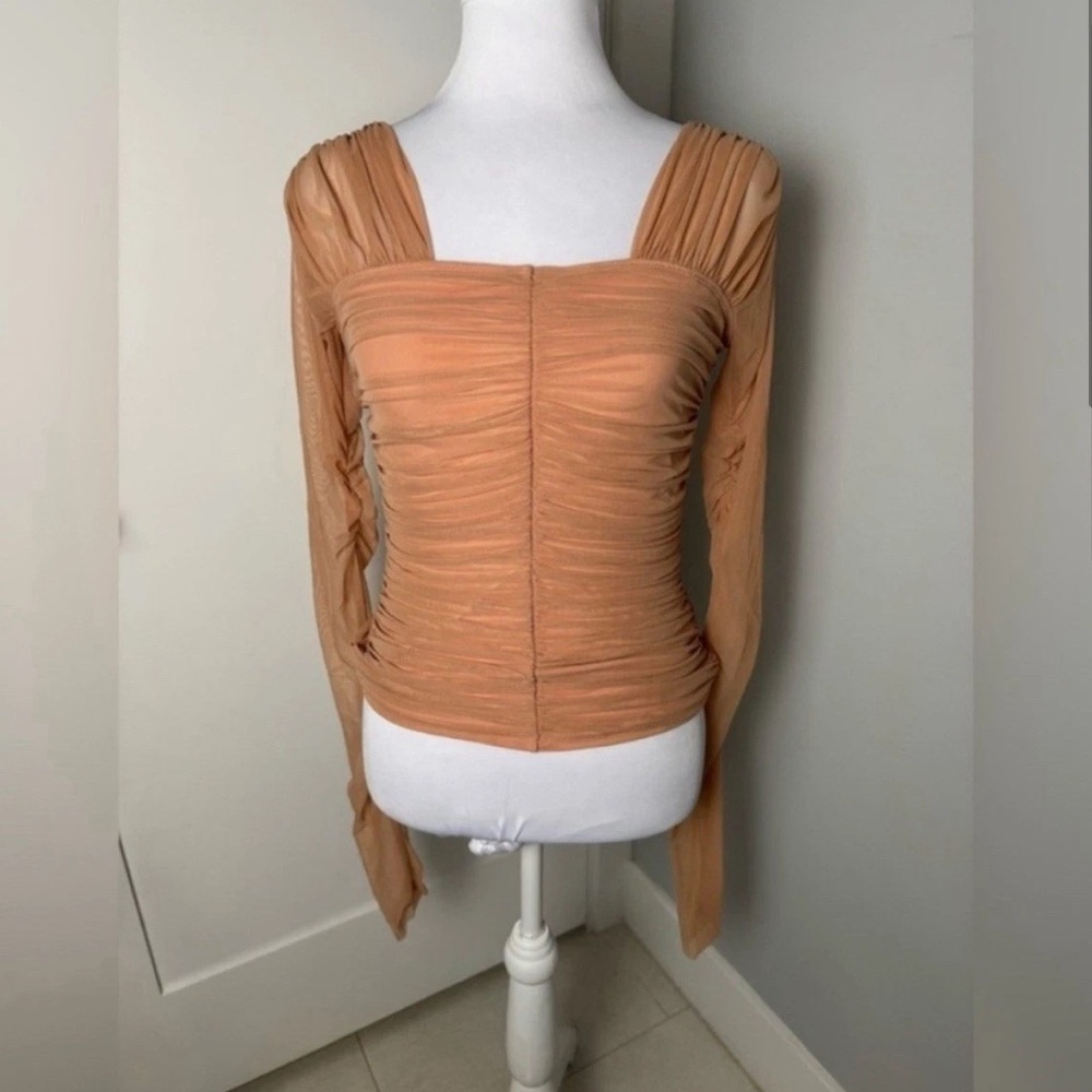 A.L.C Jackie Ruched Tulle Jersey Long Sleeve Top /SMALL - Picture 4 of 11